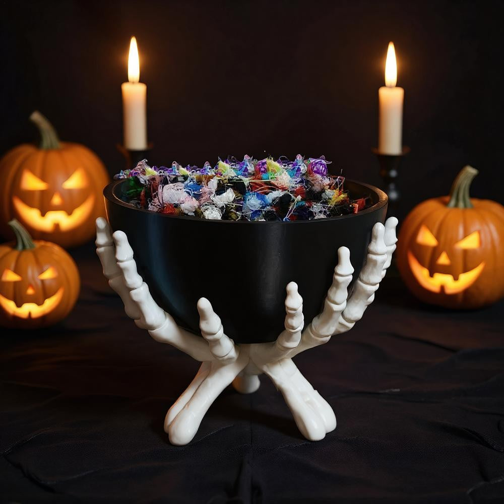 Tigela de Doces de Halloween Suporte de Armazenamento de Doces em Formato de Mão de Esqueleto Gótico Decorações Assustadoras de Halloween Organizador de Doces