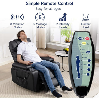 Lift Recliner Chair for Elderly with Massage & Heat, 160° Adjustable PU Leather Electric Recliner with Remote, Cup Holders