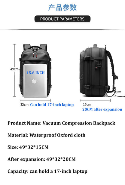 Men Travel Backpack 17 inch vacuum compression Laptop Backpack Extended Large Capacity school Backpack Hiking Business backpack