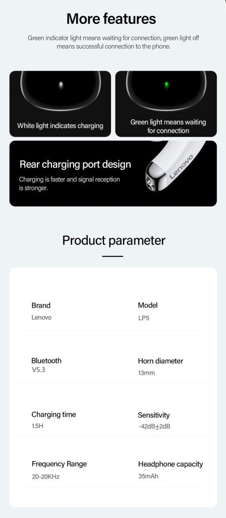 Lenovo LP5 Wireless Bluetooth Earbuds Stereo HiFi Music Earphones Headphones Sports Waterproof TWS Headset With Mic Earbuds New