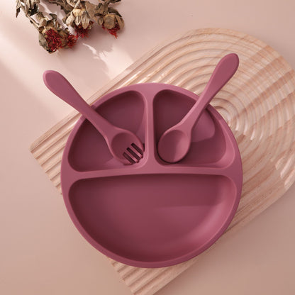 3PCS Children's Tableware Set Baby Eating Food Training Silicone Tableware Set Baby Sucker Feeding Dishes Plate With Spoon Fork