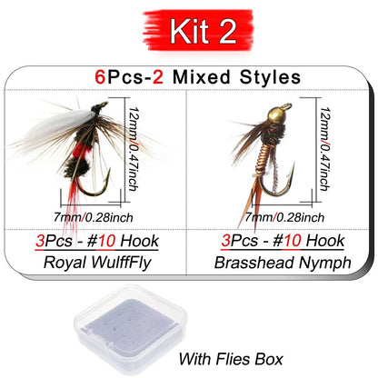 6 Unidades/Caixa Iscas de Pesca com Mosca Insetos Estilos Diferentes Mistos Moscas Pesca de Truta Ninfas Secas Iscas de Pesca com Mosca