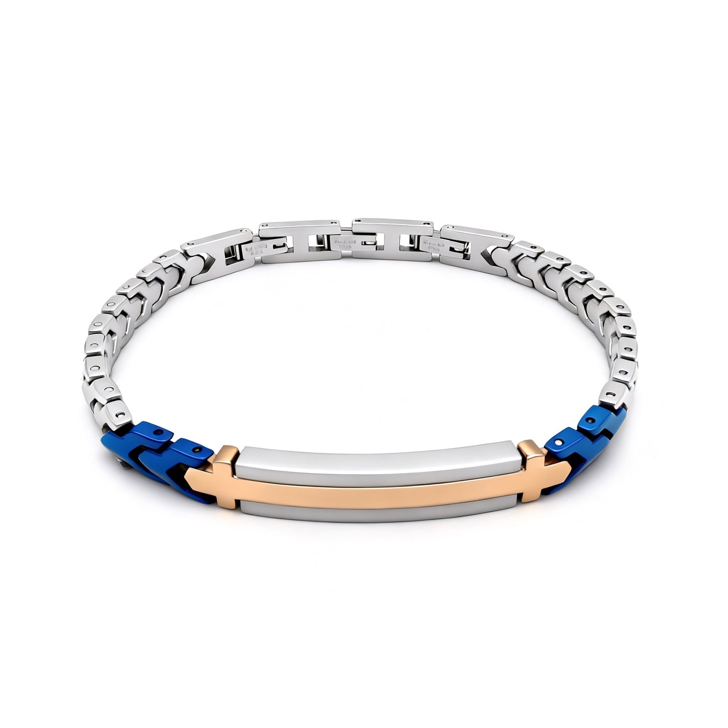 Runda, pulseira masculina de aço inoxidável, elos, com cartão de pulso, acessório ajustável, tamanho 22 cm