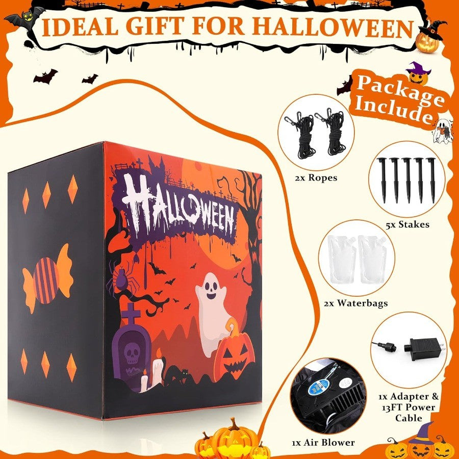 8FT Halloween Inflatable Blow Up Decorations Skeleton Knight Riding Dinosaur with Builtin LEDs for Holiday Party Garden Lawn Ya