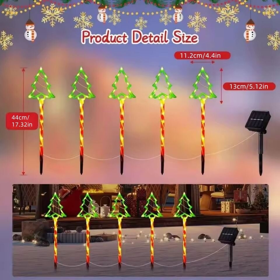 5PC/set Solar Candy Christmas Tree Garden Lights Outdoor Waterproof Lawn Lamp LED Decoration Stake Lights For Yard Festive Party