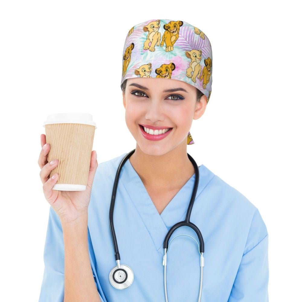 Boné cirúrgico personalizado O Rei Leão, divertido, para homens e mulheres, chapéu de esfoliação, gorro de enfermeira para dentista