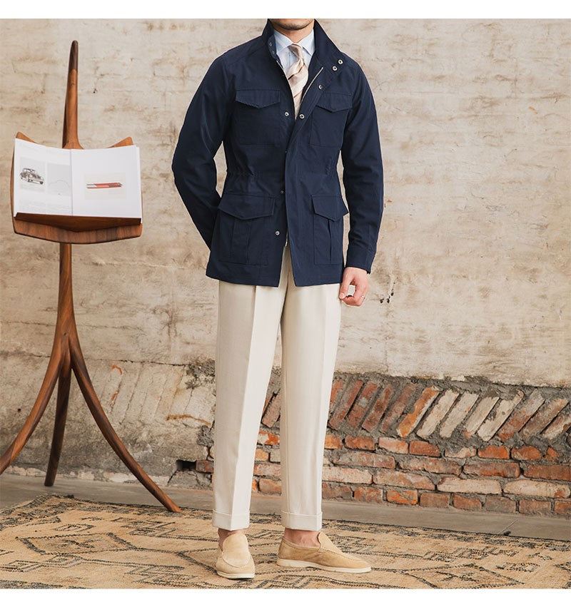 Three Spring and Summer Light Vertical Collar Waist Half Hanging M65 British Jacket Men's Retro Hunting Wear Waterproof Jacket