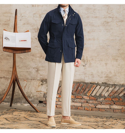 Three Spring and Summer Light Vertical Collar Waist Half Hanging M65 British Jacket Men's Retro Hunting Wear Waterproof Jacket