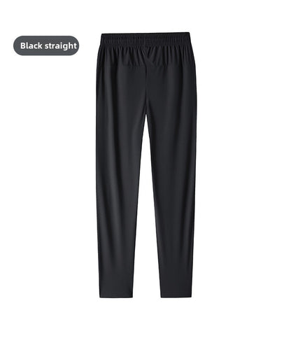 Men's solid color pants summer ice silk elastic quick drying loose sports pants suitable for casual and business wear M-8XL