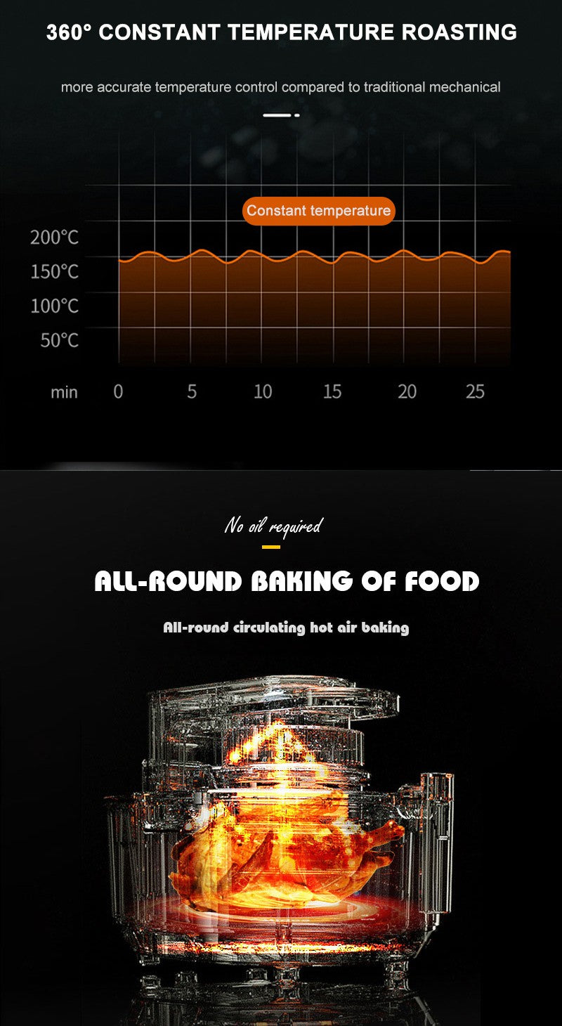 Fritadeira de Ar Doméstica Multifuncional Sem Óleo Inteligente 6L Forno 220V 1100W Painel LED Touch Controle de Temperatura Fritura a Ar Visual