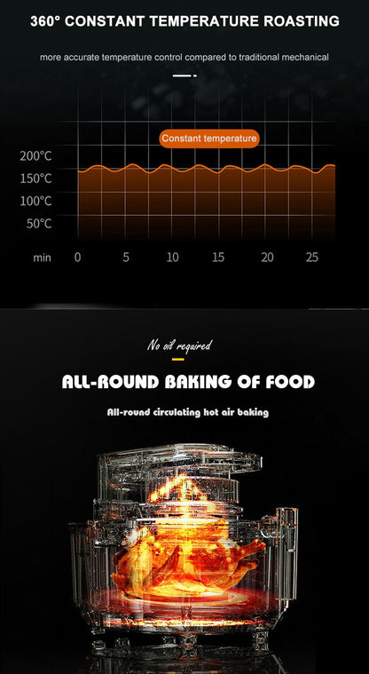 Fritadeira de Ar Doméstica Multifuncional Sem Óleo Inteligente 6L Forno 220V 1100W Painel LED Touch Controle de Temperatura Fritura a Ar Visual