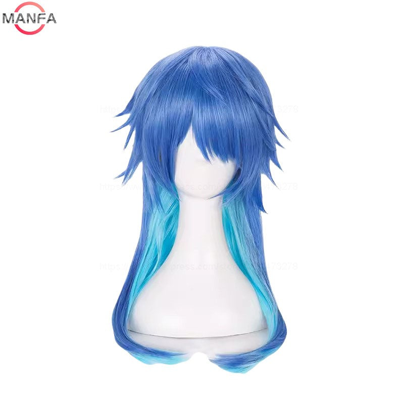 Peruca Cosplay Dramatical Murder DMMD Seragaki Aoba Gradiente Azul Resistente ao Calor Sintética + Touca de Peruca