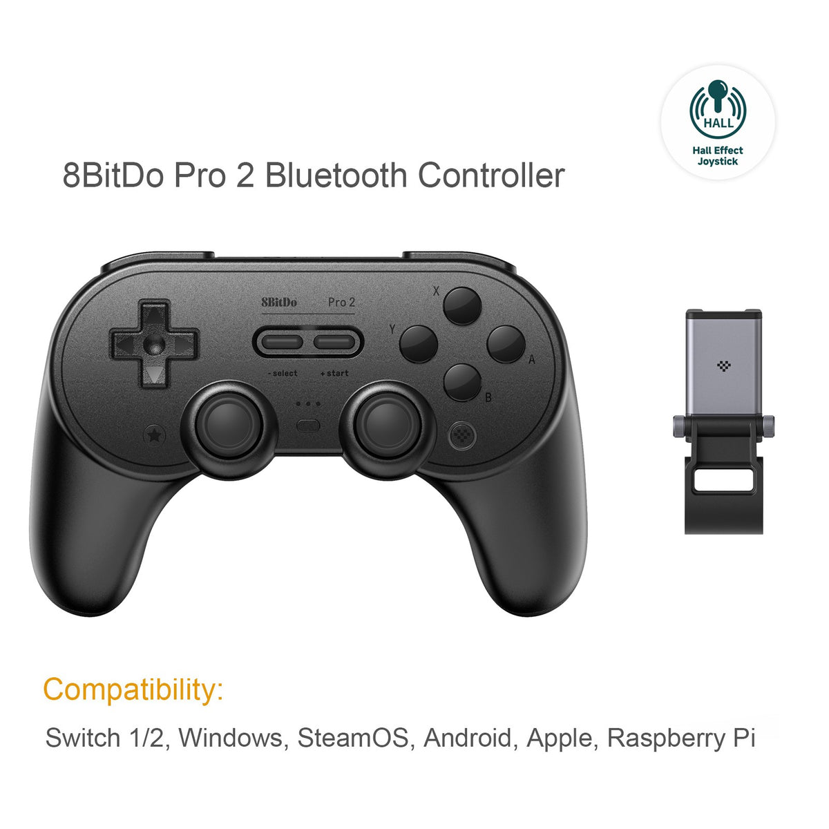 8BitDo Pro 2 Bluetooth Controller Hall Effect Joystick Gamepad for Apple Nintendo Switch 2 PC MacOS Android Steam Deck