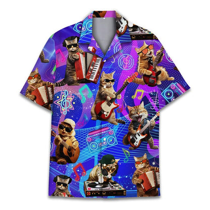 Funny Raccoon 3D Print Shirts For Men Hawaiian Casual Short Sleeve Lapel Blouse