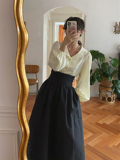 Autumn Outfit Set Women's 2023 New Court Sle Retro irt Versatile Mid-Length A-Line  Skirt for Pear aped Body