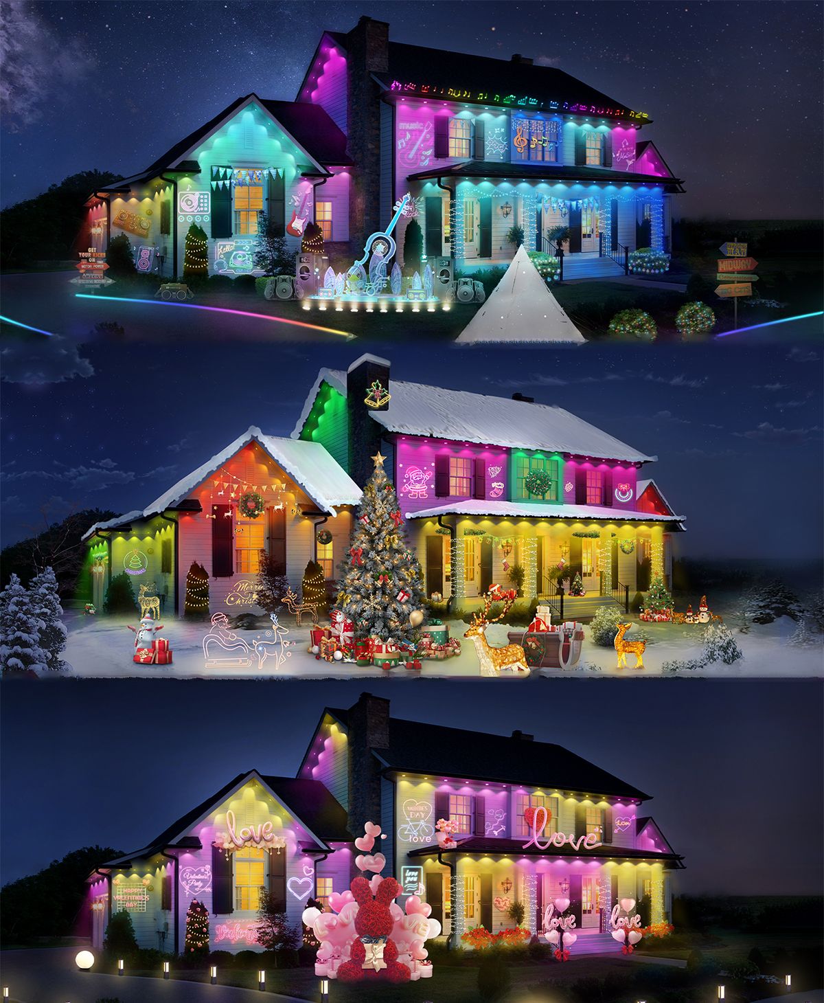 LED Permanent Outdoor Lights IP65 Waterproof RGBIC Eave Lights With Remote for Christmas New Year Roof DIY Holiday String Light