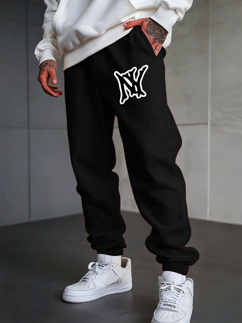 Simple Ny Logo Printed Sweatpants Men'S Basics Trousers Loose Pocket Elastic Waist Jogger Pants Casual Fleece Warm Men Clothes