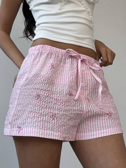 Sexy pink shorts, summer vacation style beach pants, polyester wide leg hot pants for women