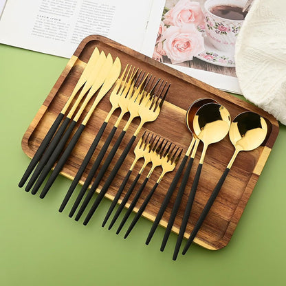 Conjunto de Talheres de Aço Inoxidável 16 Peças Rainbow para Jantar Faca Garfo de Bolo Colher Conjunto de Talheres de Mesa de Cozinha