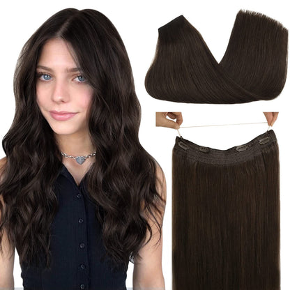 Cabelo Humano Liso de Extensão com Fio para Mega Hair, Linha de Pesca, Fusão Natural de Extensões de Cabelo com Clipes, Trama de Extensões para Mulheres