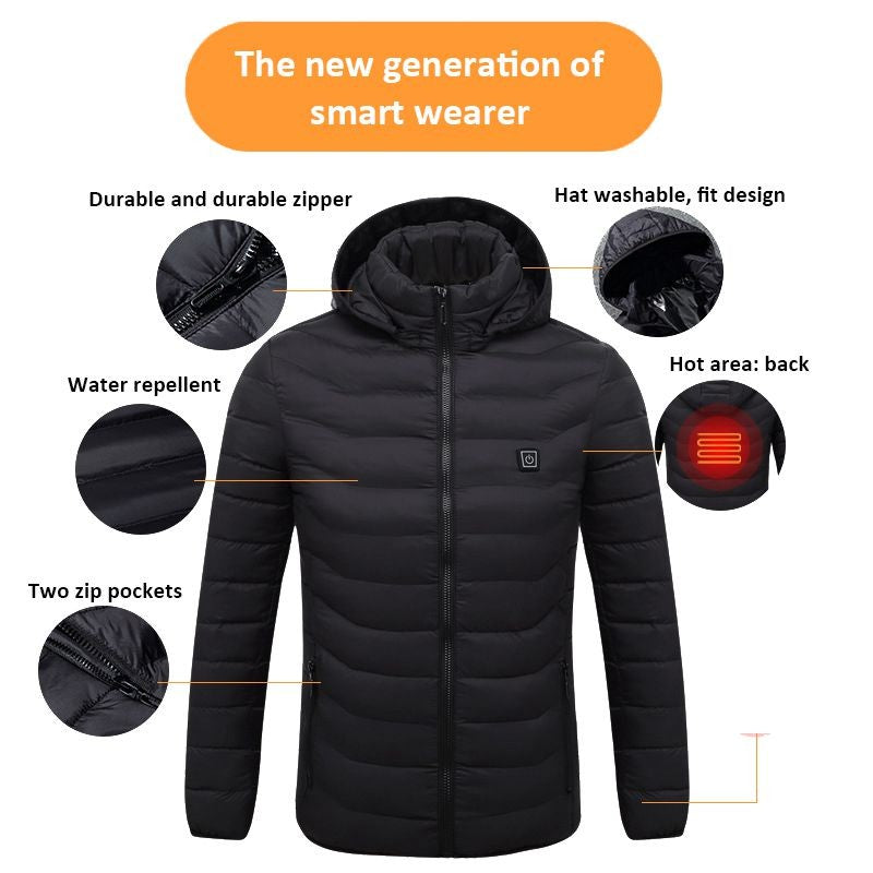 Men's parka Winter Warm USB Heating Jackets Smart Thermostat Pure Color Hooded Heated Clothing male bobojaco Warm padded jacket