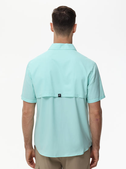 Summer Men's UPF 50+ Fishing Shirts, Casual Breathable Short Sleeve Cargo Fishing Shirt, Button Down Tactical Shirts Blouse