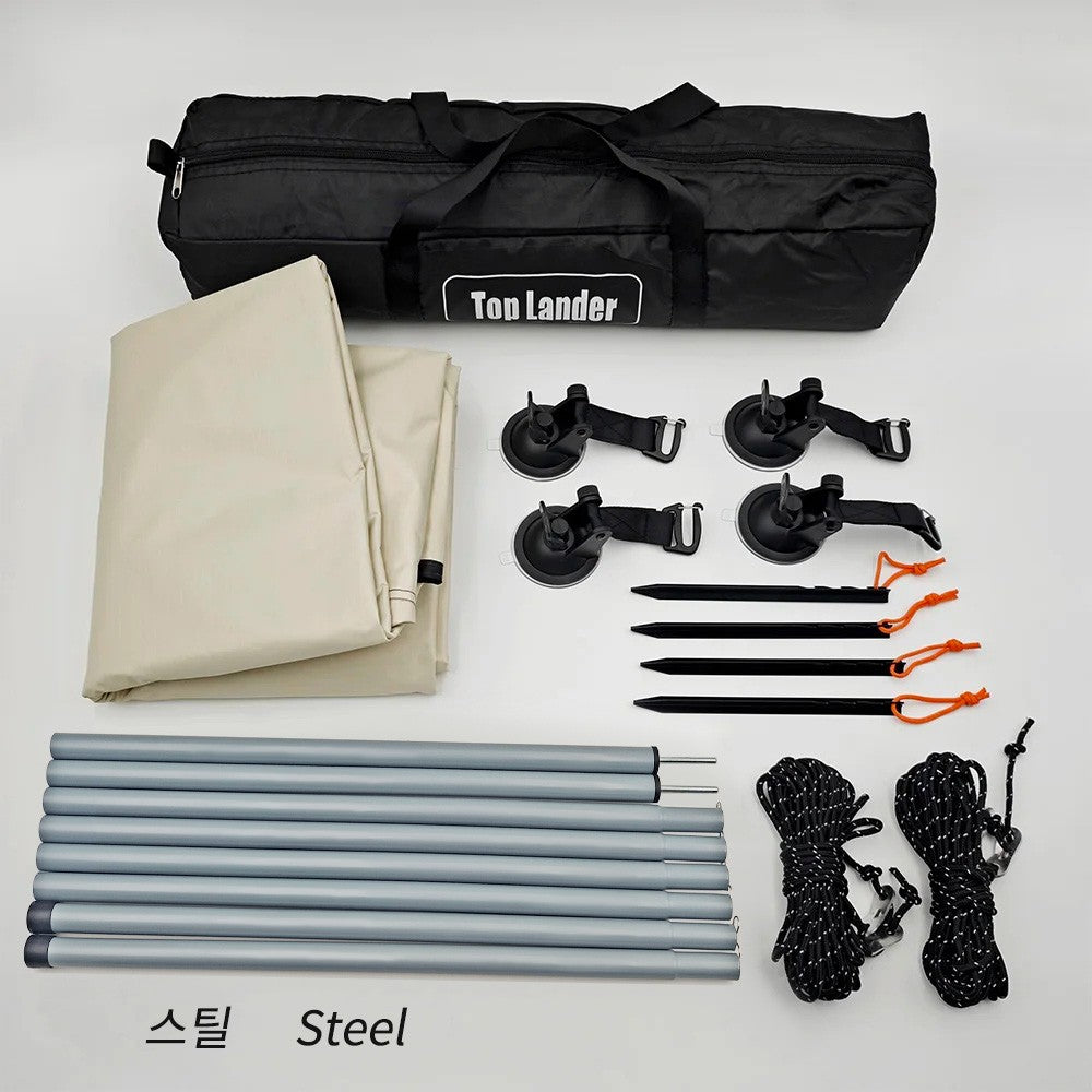 Manta Ray Car Side Awning Black Coating Tarp with Suction Cup Anchor Outdoor Camping Tourist SUV Tent Shade Waterproof Anti UV