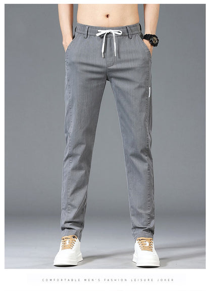 6 Colour Summer Men's Classic  Cotton Solid Color Fashion Business Casual Pants Elastic Waist Korean Fashion Men Clothing 28-38