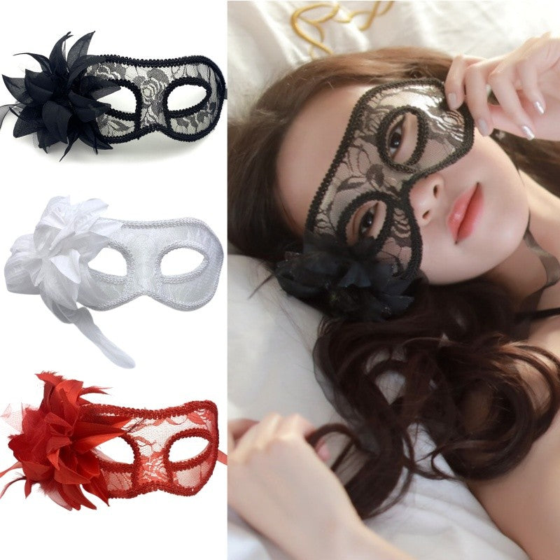 Dance Party Venetian Lace Mask Feather Flower Wedding Carnival Performance Lady Sexy Perspective Face Mask Masquerade Christmas