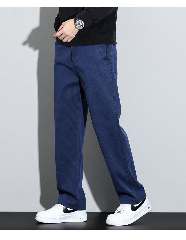 Mens Lyocell Straight Loose Elastic Waist Jeans 2025 Autumn Winter Fashion Brand Comfortable Versatile Pants Plus Size 5XL