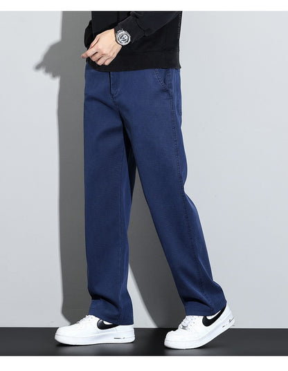 Mens Lyocell Straight Loose Elastic Waist Jeans 2025 Autumn Winter Fashion Brand Comfortable Versatile Pants Plus Size 5XL