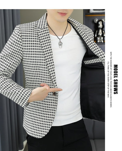 Blazer Men's Fashion Gentleman Business Outdoor Travel Plaid Slim-fit Korean Version of The Trend Handsome Youth Casual Blazer