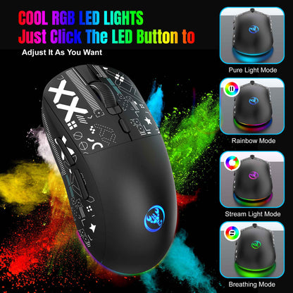 Mouse Bluetooth Sem Fio T90 RGB (BT1/BT2+ USB) 2.4GHz Recarregável Silencioso com Adaptador Tipo C