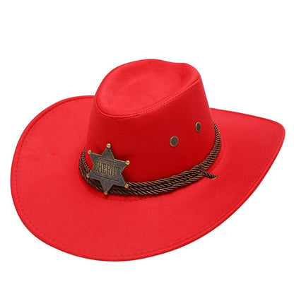 Chapéu Unissex de Cowboy para Praia em Camurça Sintética Aba Larga Proteção Solar Chapéu de Festa Cosplay Chapéu de Jazz Cor Sólida Respirável