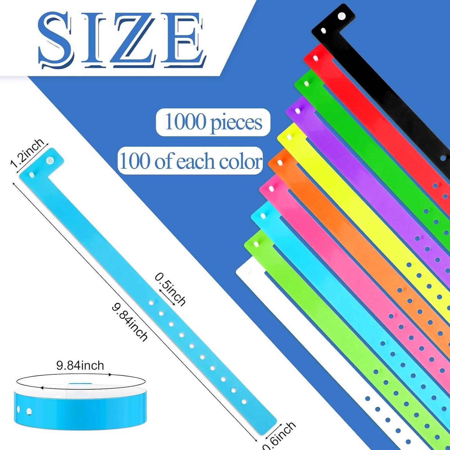 1000 Pcs Neon Wristbands for Events Multicolor Vinyl Wristband Plastic Arm Band Identification Wristband with Snap for Party