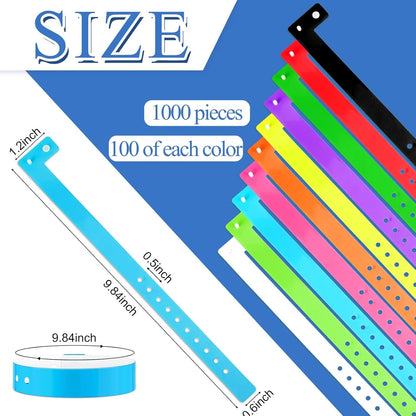 1000 Pcs Neon Wristbands for Events Multicolor Vinyl Wristband Plastic Arm Band Identification Wristband with Snap for Party