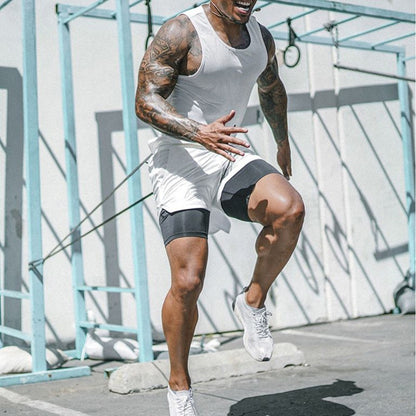 Men Shorts 2 In 1 Double-deck Quick Dry GYM Sport Shorts Fitness Jogging Workout Men Sports Short Pants