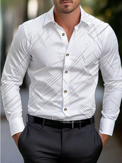 New Style Fashion Solid Color Men's Formal occupation Shirt Button-up Shirt Long Sleeve Striped Lapel Leisure And Comfort Spring