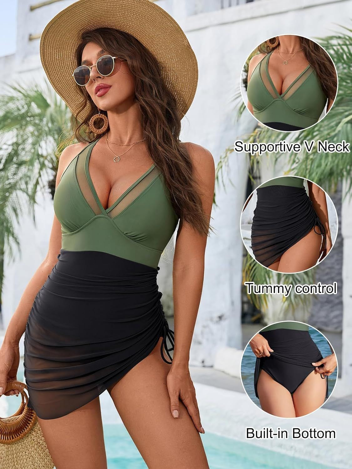 Vigoashely 2025 Solid Mesh Patchwork Swimwear Women Sexy Push Up One Piece Swimsuit Monokini Lady Brazilian Beach Bathing Suit