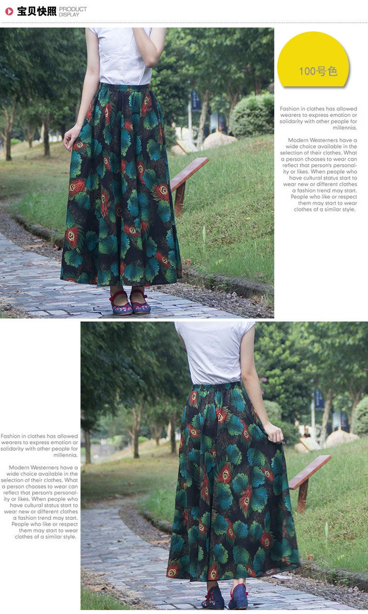 Cotton Linen Skirts for Women Fashion Casual Bohemian Y2k Print Long Skirt Summer Vintage Maxi Bottom Saias Woman Clothes Faldas