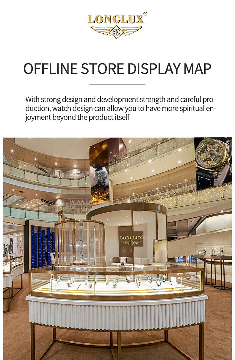 LONGLUX automatic watch retro style wholesale mechanical wristwatches skeleton carve waterproof leather no logo mens watch