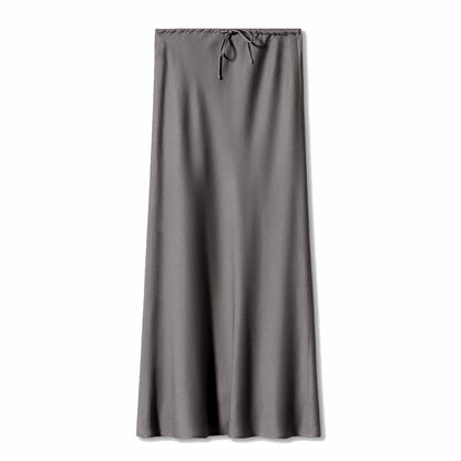 New In 2025 Spring Summer Solid Color Satin Long Skirt For Women High Waist Lace