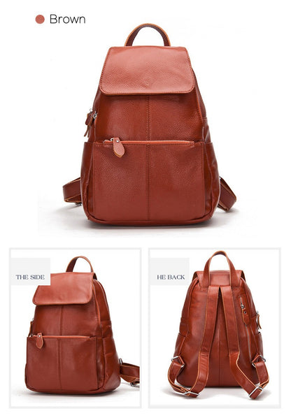 Zency Mochila Feminina Elegante Preta Branca Couro Genuíno Qualidade A++ Antifurto Grande Capacidade Mochila de Viagem Designer