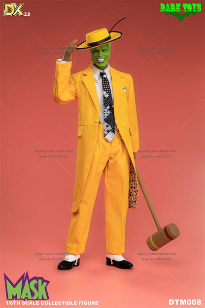 DARK TOYS DTM008 DX 2.0 Versão de Luxo 1/6 A Máscara Jim Carrey com Rosto Verde Terno Amarelo Figura de Ação 12 polegadas Modelo para Exibição