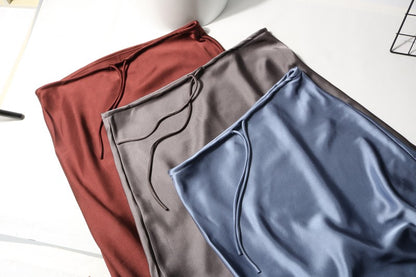 New In 2025 Spring Summer Solid Color Satin Long Skirt For Women High Waist Lace