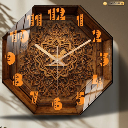 Attractive Premium Intricate Octagon Wooden Carved Deer Wall Clock for Office Farmhouse Valentine's Day Halloween Easter Gifts