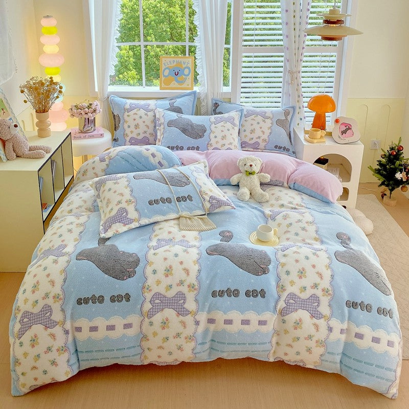 Capa de Edredom de Veludo Leite com Estampa de Panda Fofo para Decoração de Quarto de Meninos e Meninas, Roupa de Cama de Desenho Animado de Animais, Capa de Edredom Macia e Quente para Outono e Inverno