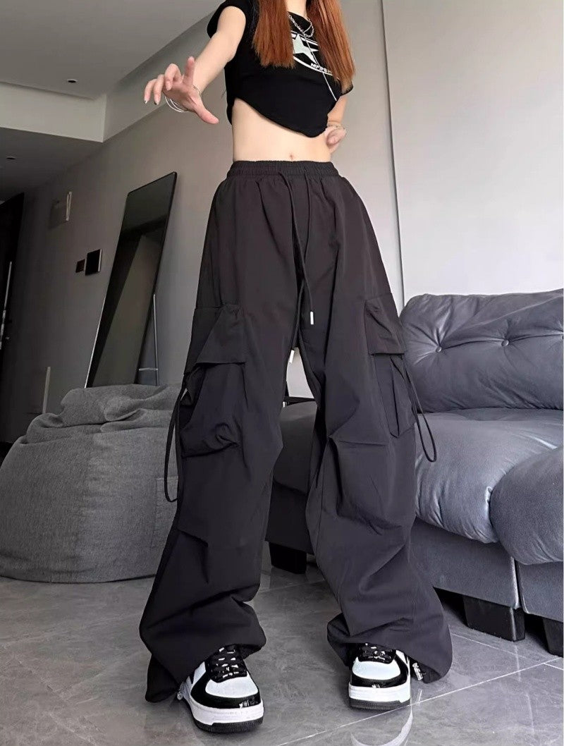 Ripped Y2K Women Cargo Pants Fashion Vintage Hip Hop Loose High Waist Pocket Baggy Pant Casual Streetwear Drawstring Sweatpant