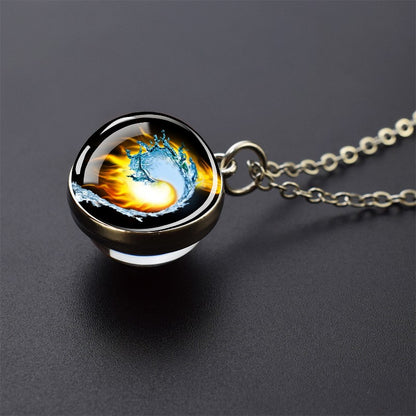 Colares Aurora Yin Yang Fênix de Gelo e Fogo Pingente de Bola de Vidro Dupla Face Colar de Correntes da Moda Joias Legais Feminino Masculino