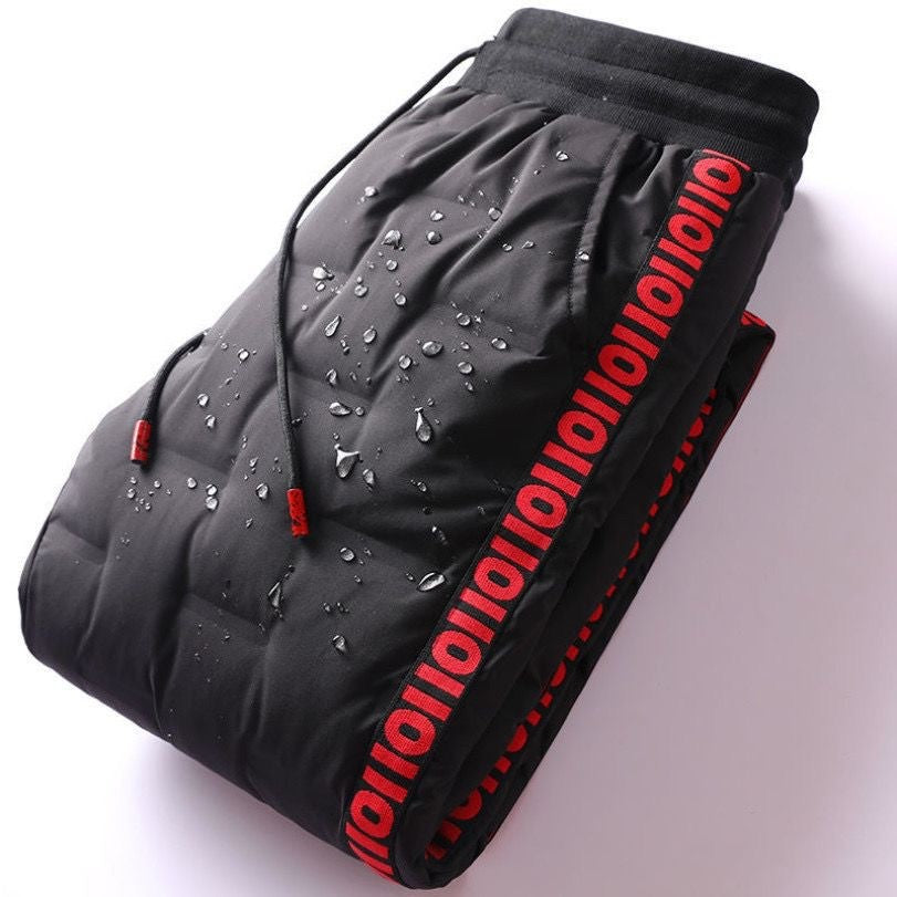 Men's Outdoor Casual down Trousers Windproof Waterproof Winter Warm Cotton Pants Dstring Waist Long Polyester Fiber